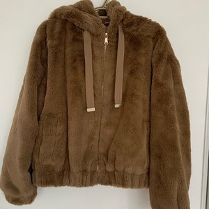 ZARA | Faux fur hooded bomber jacket,NWOT.